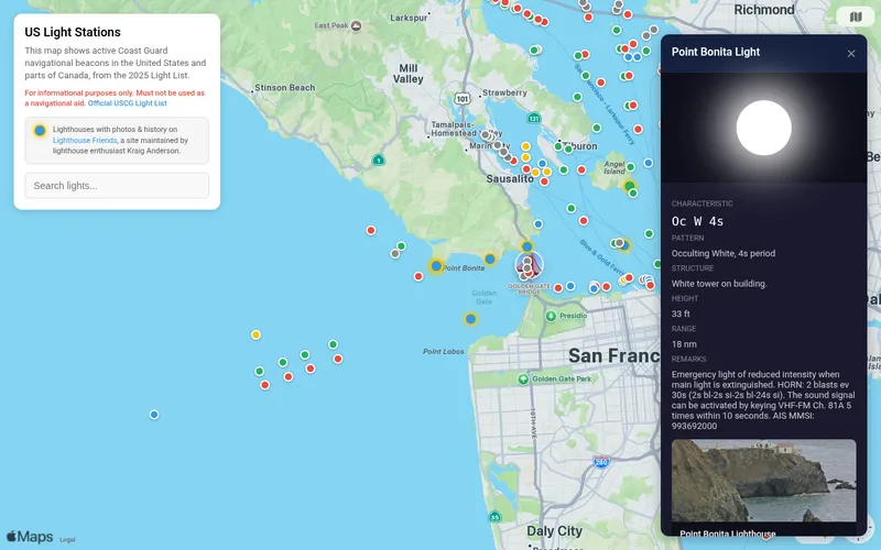 Screenshot of US Light Stations map