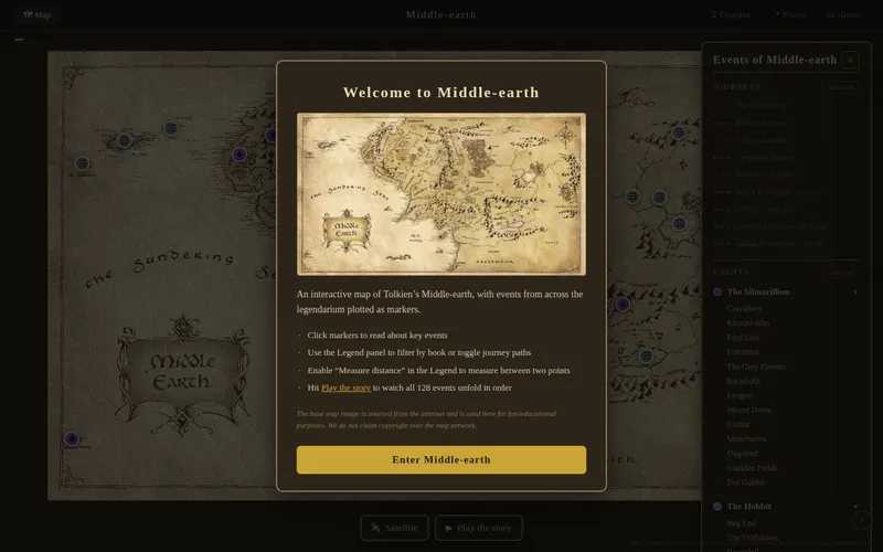 Screenshot of Interactive Middle-earth Map